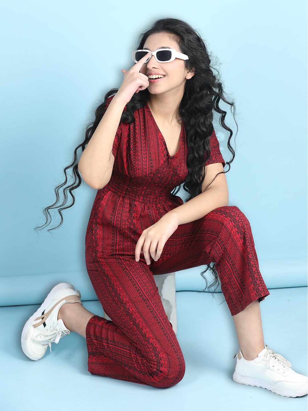 Cutiekins Girls Stylish Embellished Jumpsuit -Maroon & Black