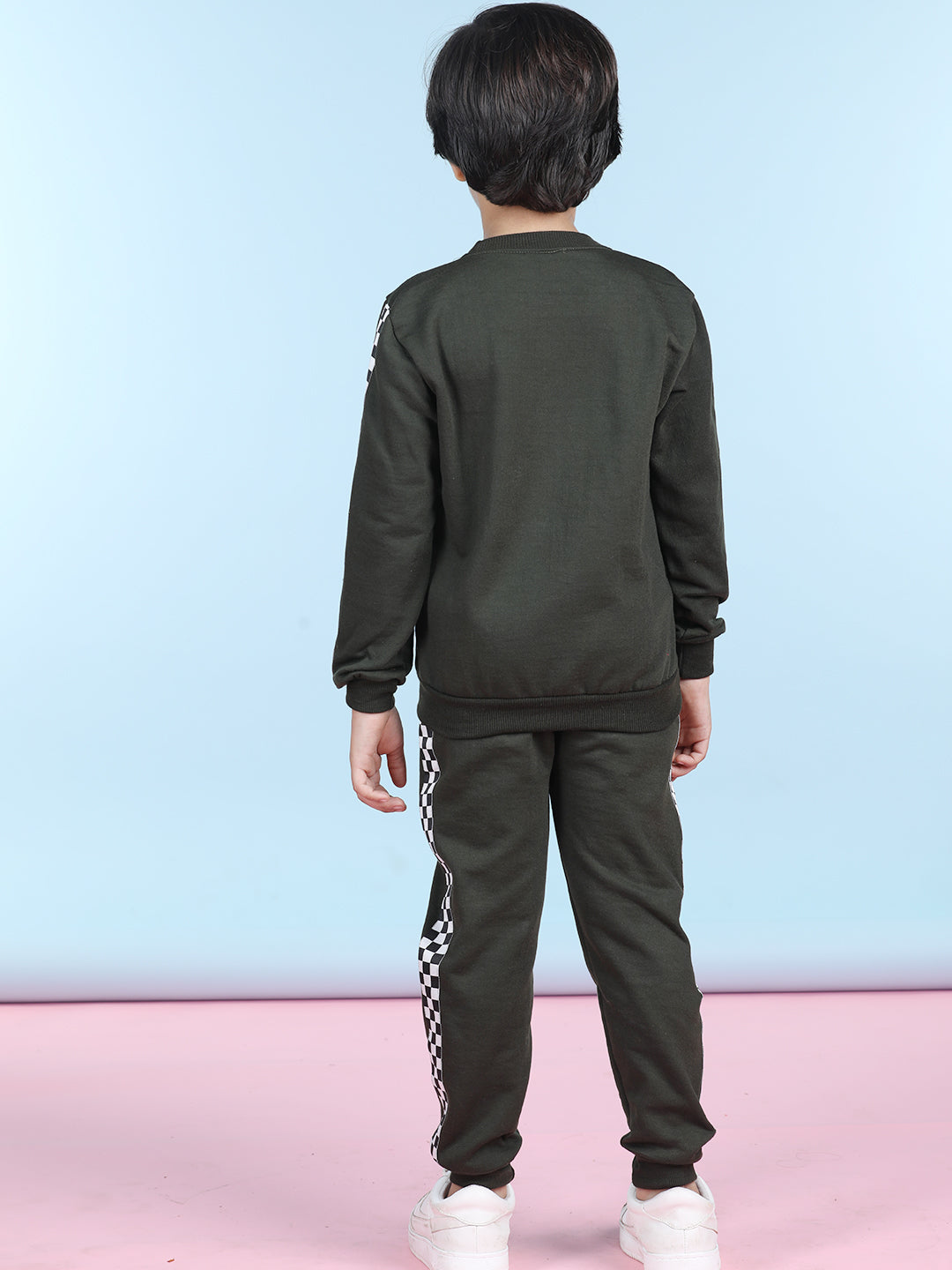 Cutiekins Boys Mehendi Green & White Sweatshirt With Trackpant