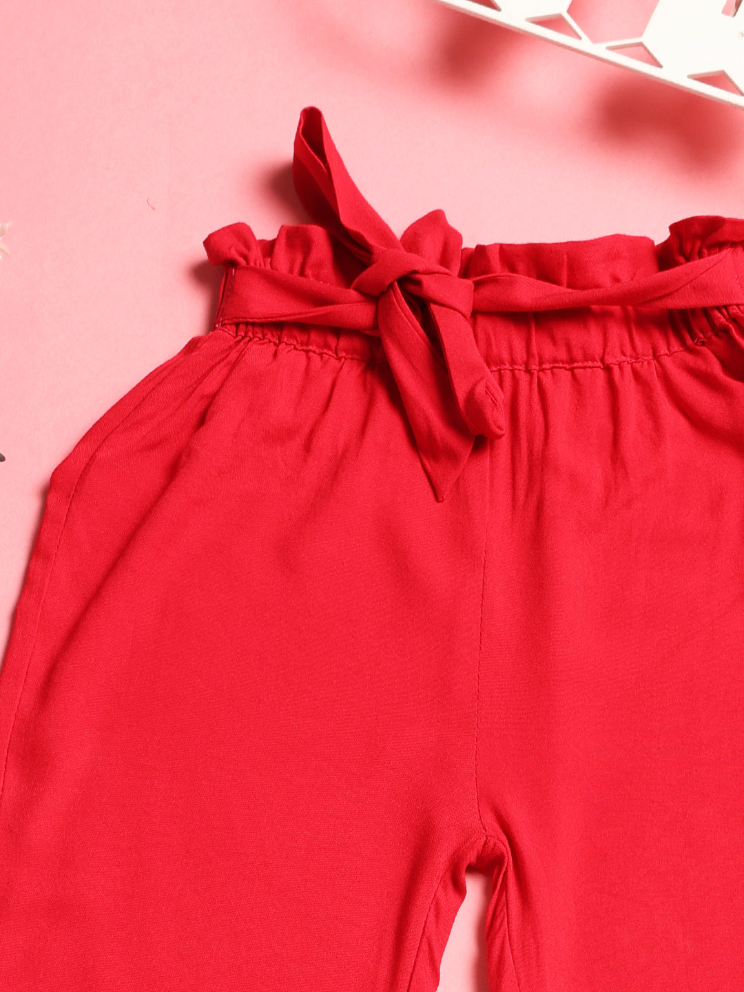 Cutiekins Girls Casual Solid Palazzo with Belt -Magenta