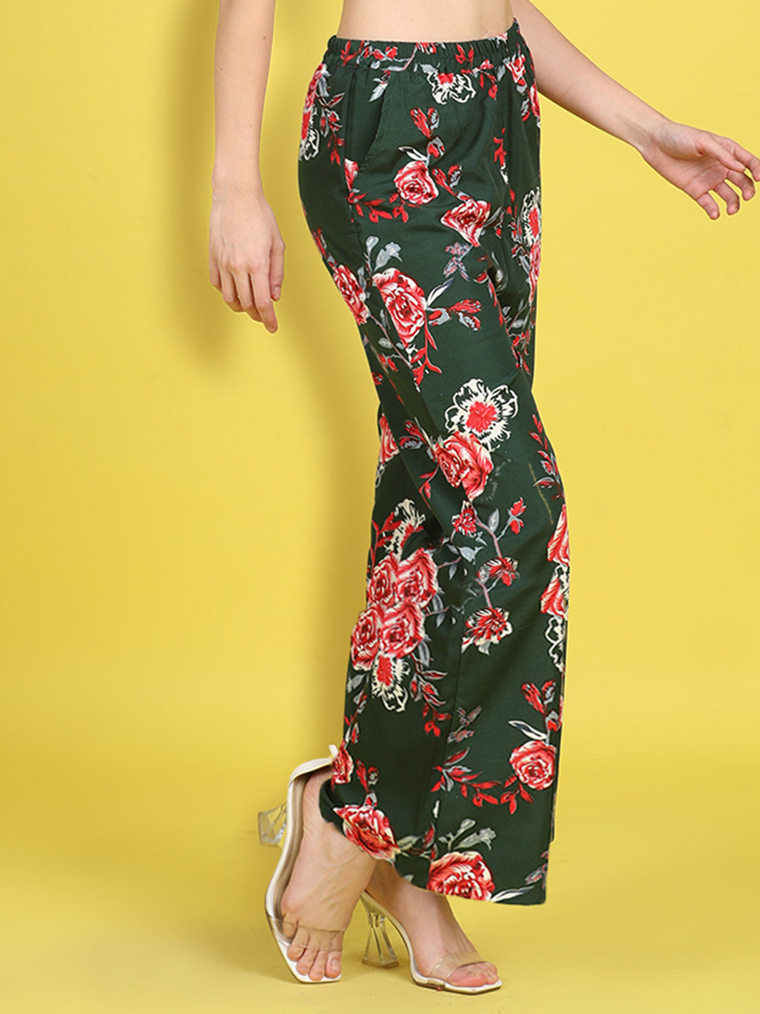 Cutiekins Girls Trendy Bold Style Printed Palazzo -Dark Green & Red