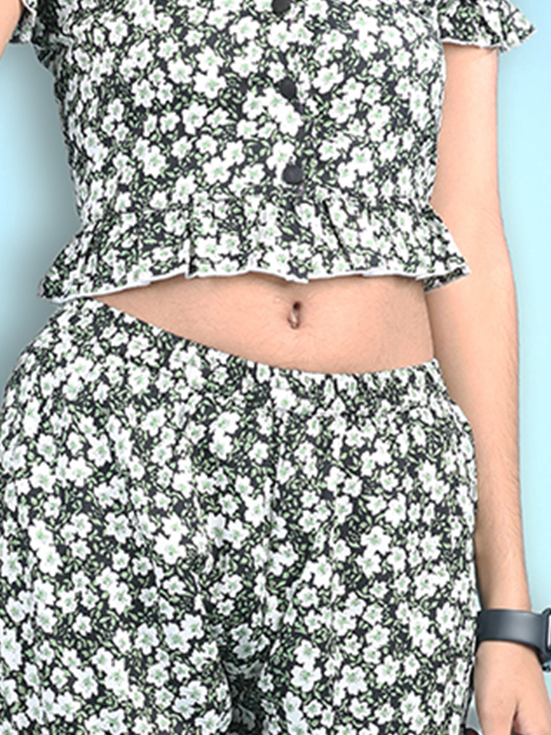 Cutiekins Girls Printed Embellished Top with Printed Shorts -Black & White