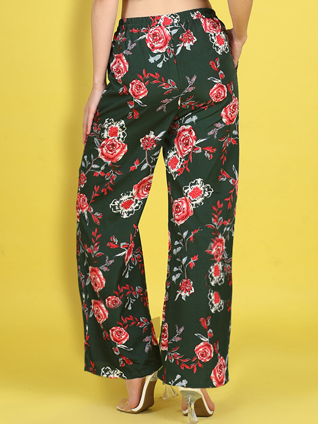 Cutiekins Girls Trendy Bold Style Printed Palazzo -Dark Green & Red