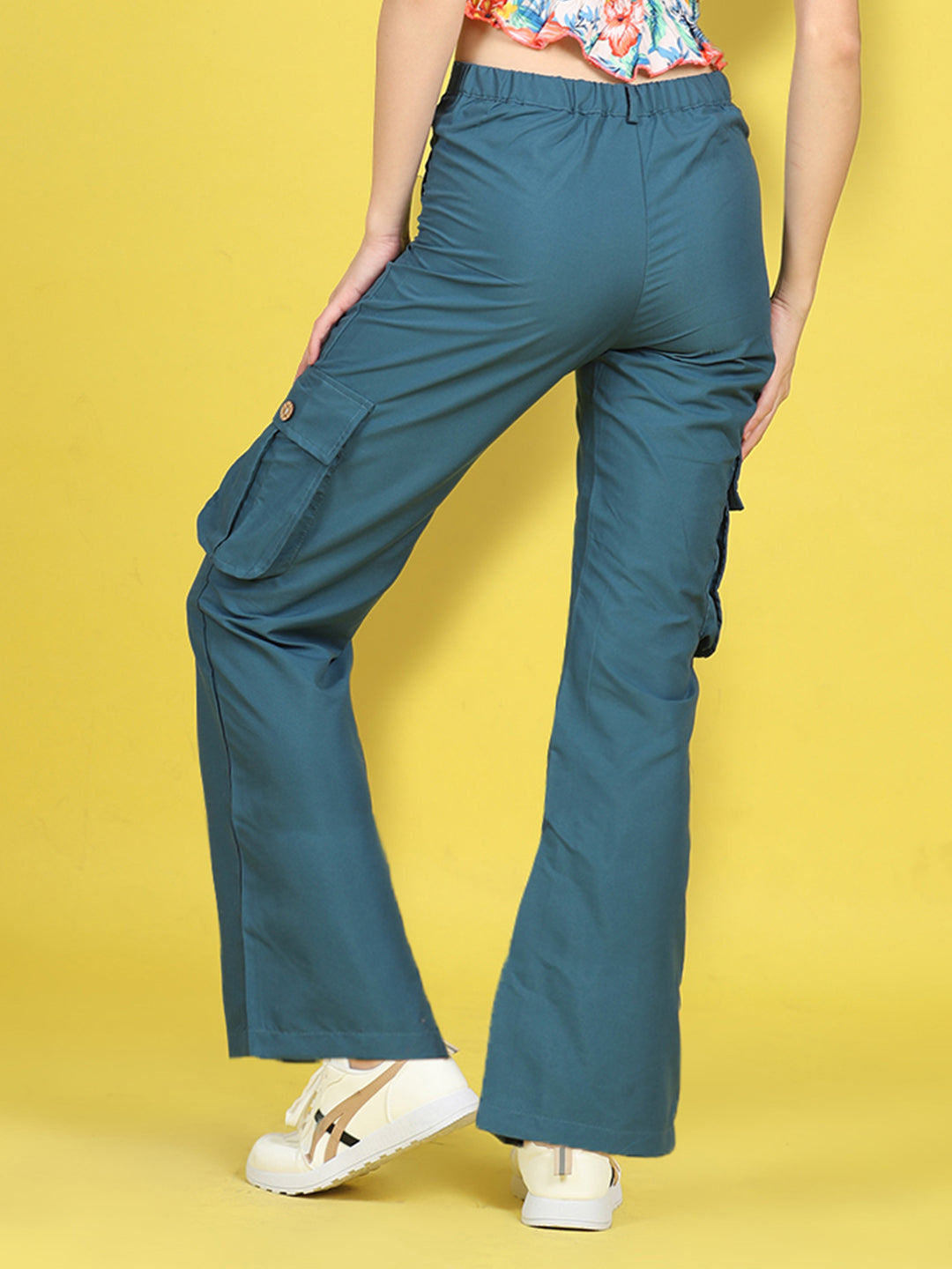 Cutiekins Girls Regular-Fit Solid Cargo Pant -Teal