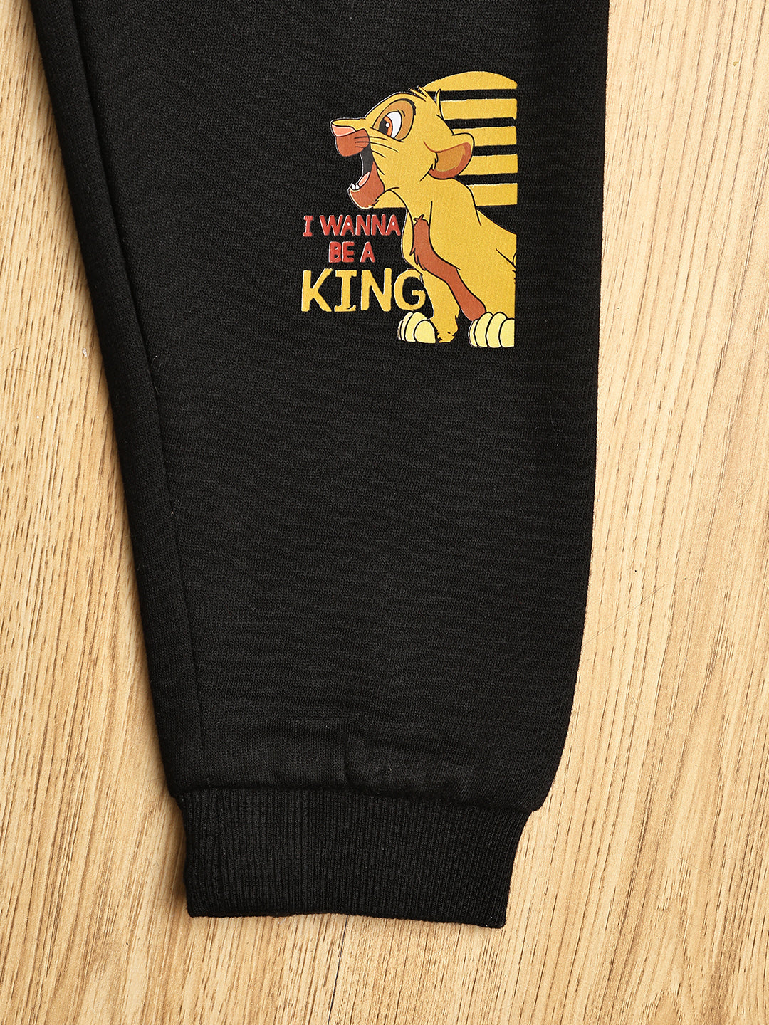 Cutiekins Boys Baby Lion Graphic Print cozy Trackpant -Black & Mustard