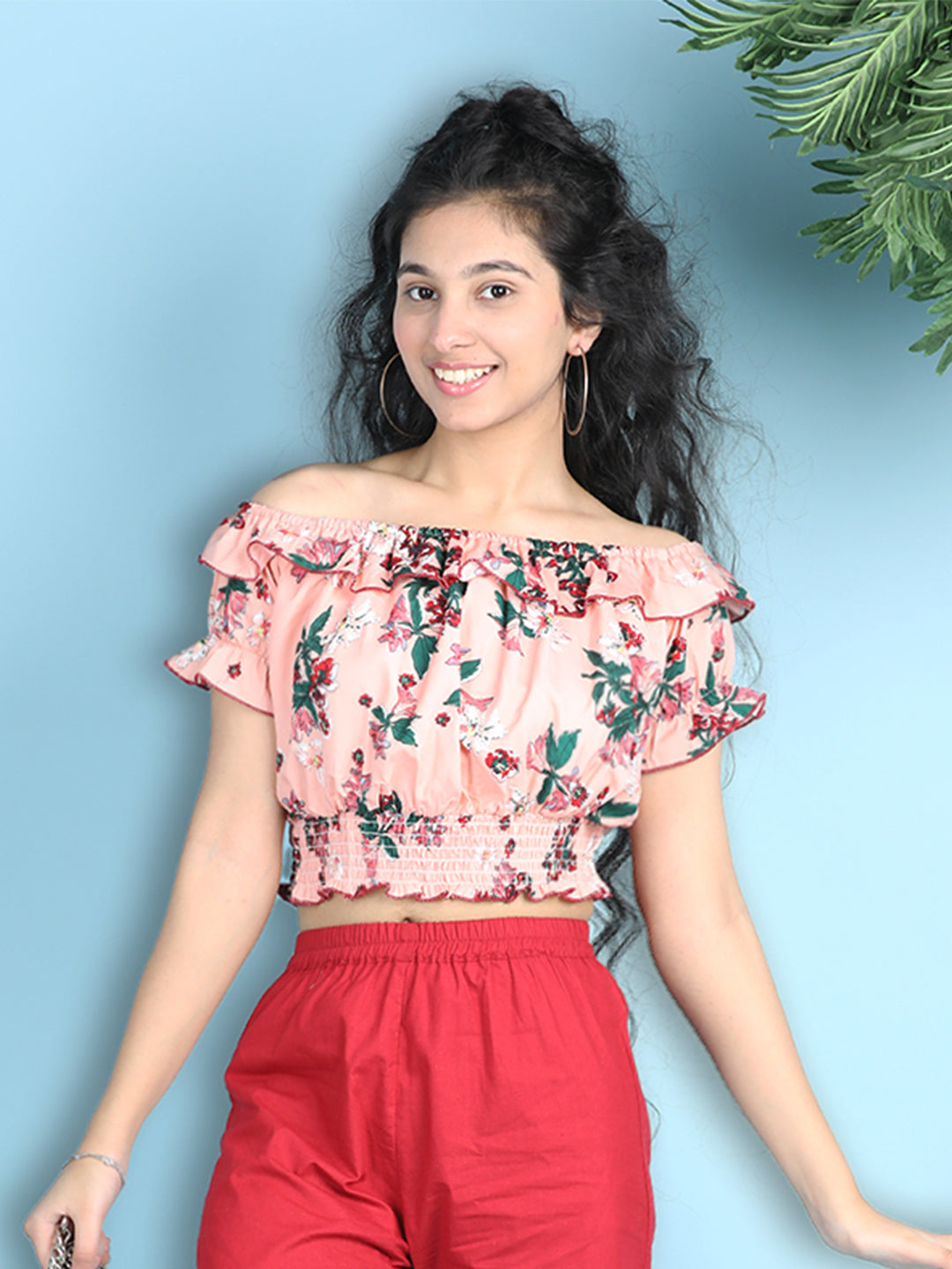 Cutiekins Girls Printed Embellished Top -Peach & Multi