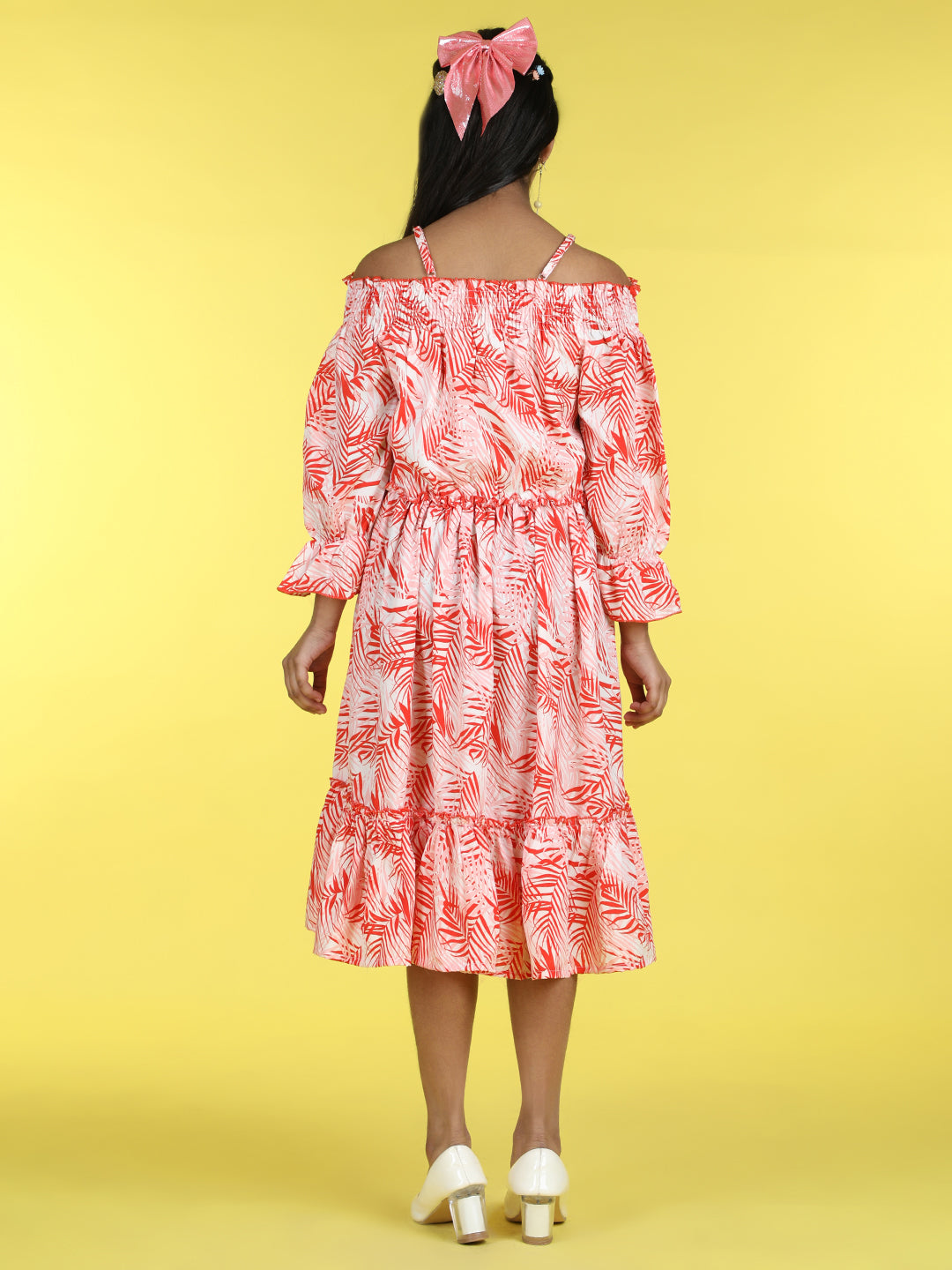 Cutiekins Shoulder Straps Printed Flared Dress-Pink & Red