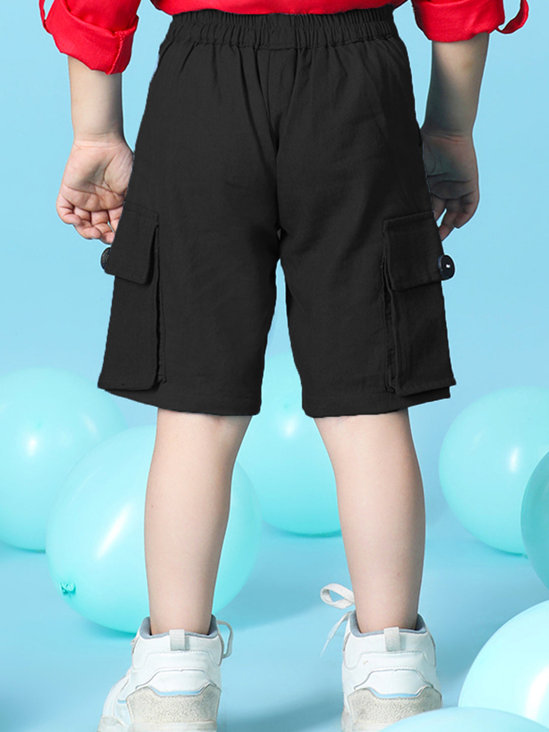 Cutiekins Boys Solid Denim Cargo Short -Black