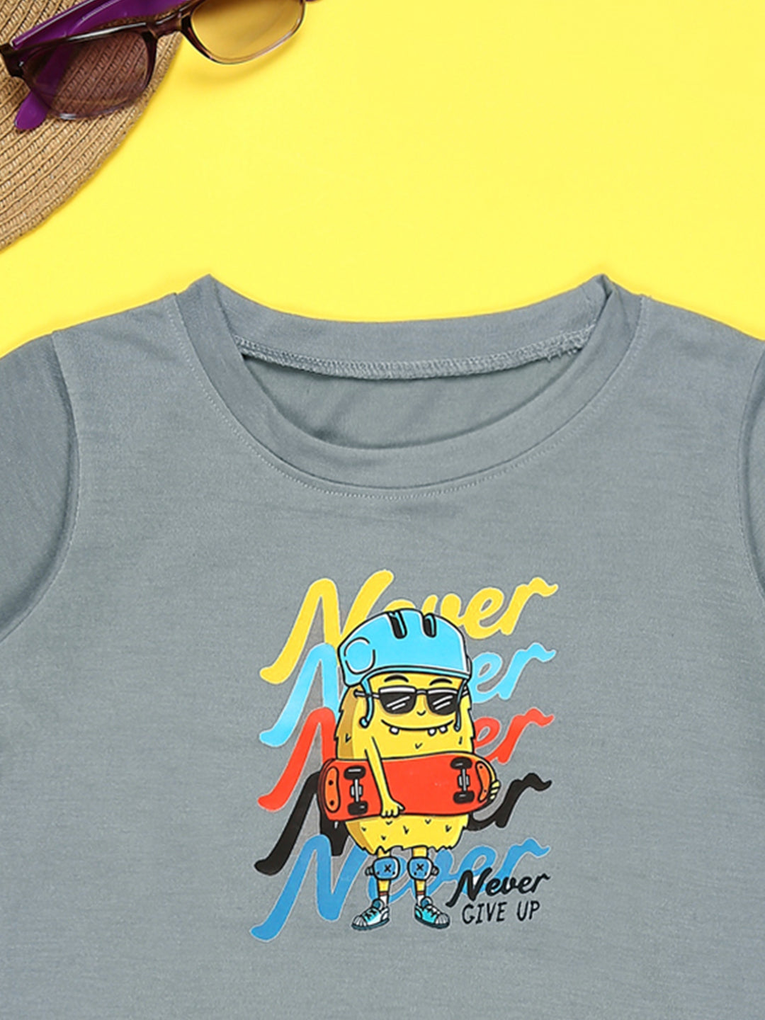 Cutiekins Boys Graphic Printed T-Shirt-Grey & Yellow