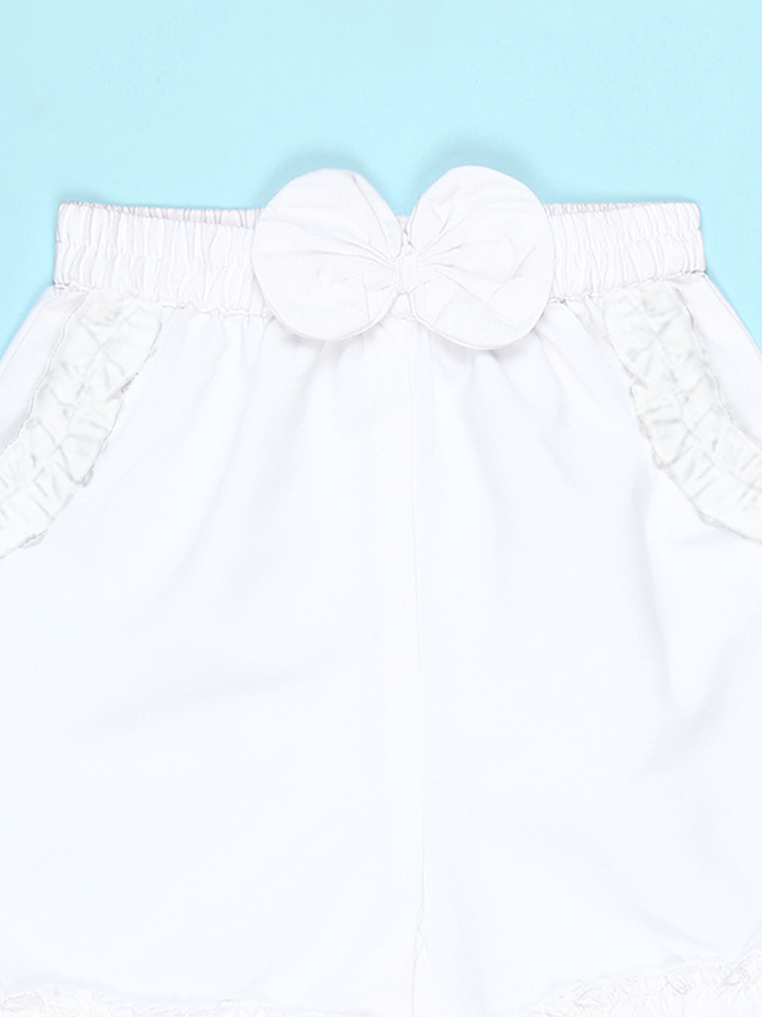 Cutiekins Girls Graphic Print T-Shirt with Solid Embellished Small Bow Shorts -Navy Blue & White
