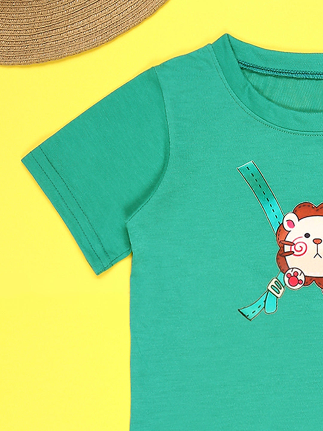 Cutiekins Boys Graphic Printed T-Shirt-Green & Off White