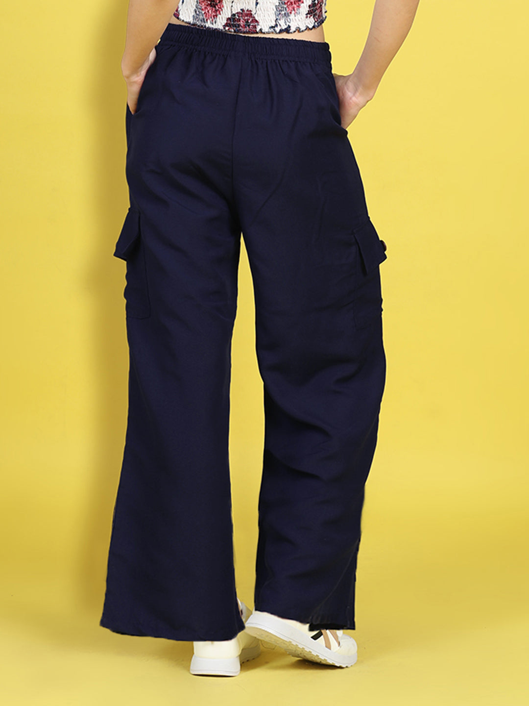 Cutiekins Girls Regular-Fit Solid Cargo Pant -Navy Blue