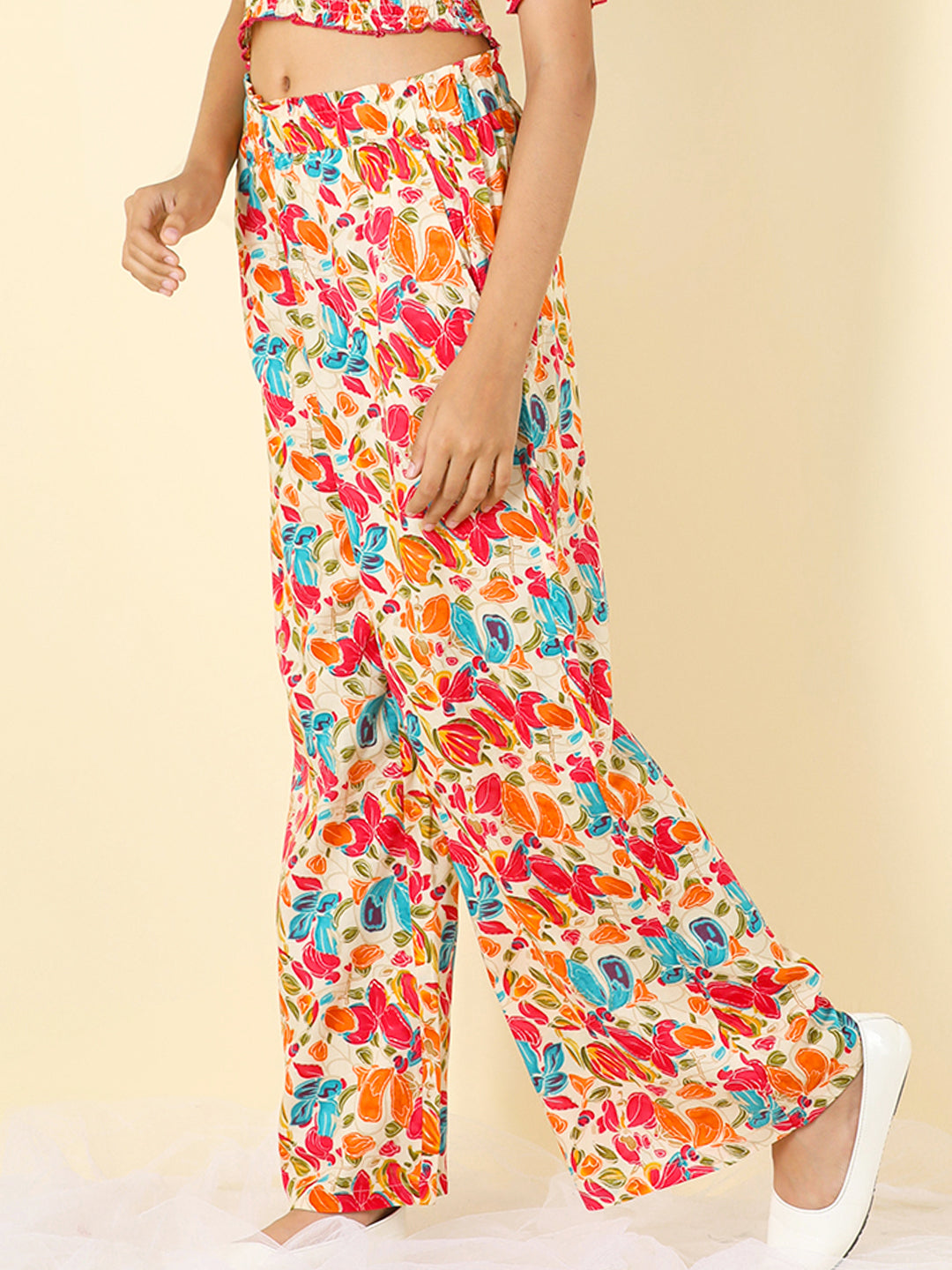 Cutiekins Girls Rayon Tropical Print Palazzo -Multicolor