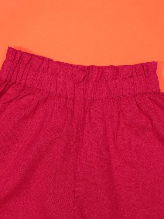 Cutiekins Girls Mid-Rise Casual Solid Capri -Rani Pink