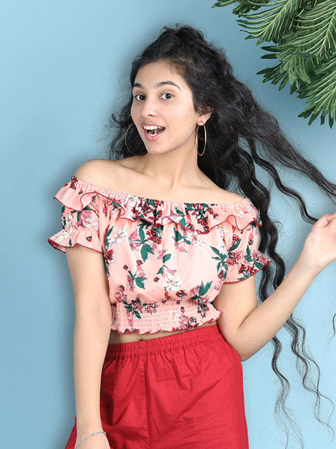 Cutiekins Girls Printed Embellished Top -Peach & Multi