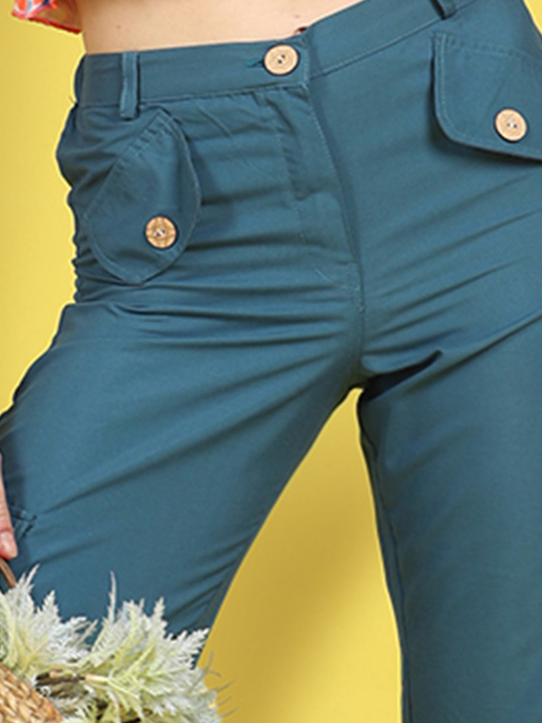 Cutiekins Girls Regular-Fit Solid Cargo Pant -Teal