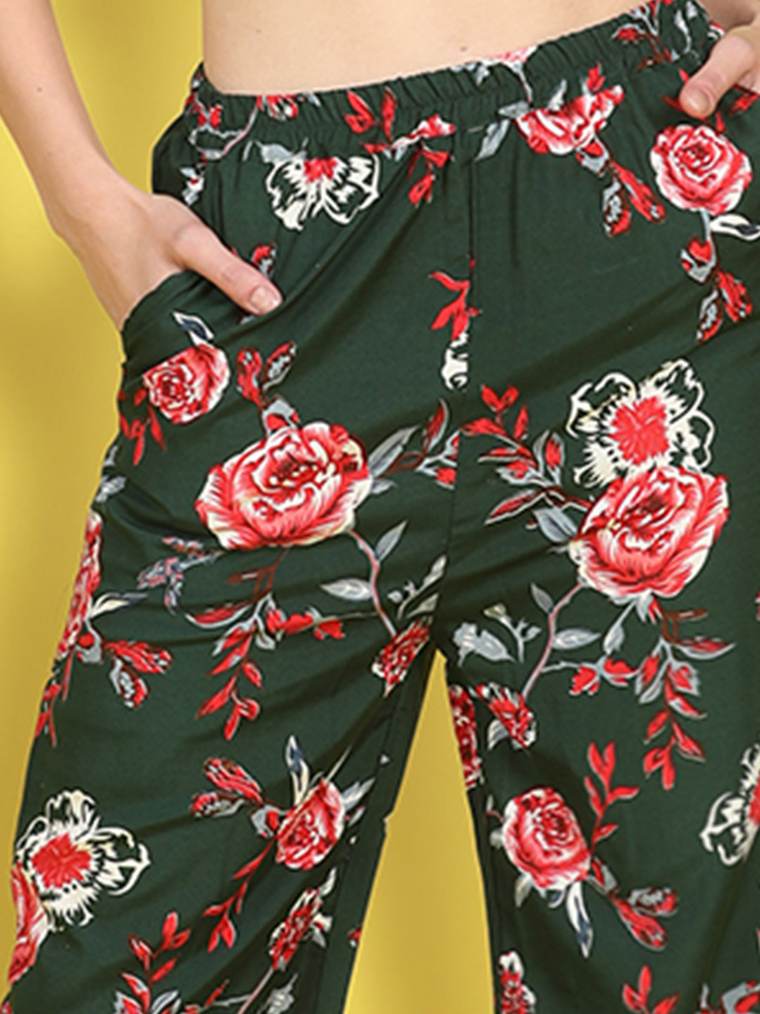 Cutiekins Girls Trendy Bold Style Printed Palazzo -Dark Green & Red