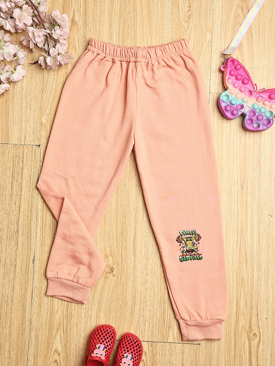 Cutiekins Boys Graphic Print cozy Trackpant -Peach