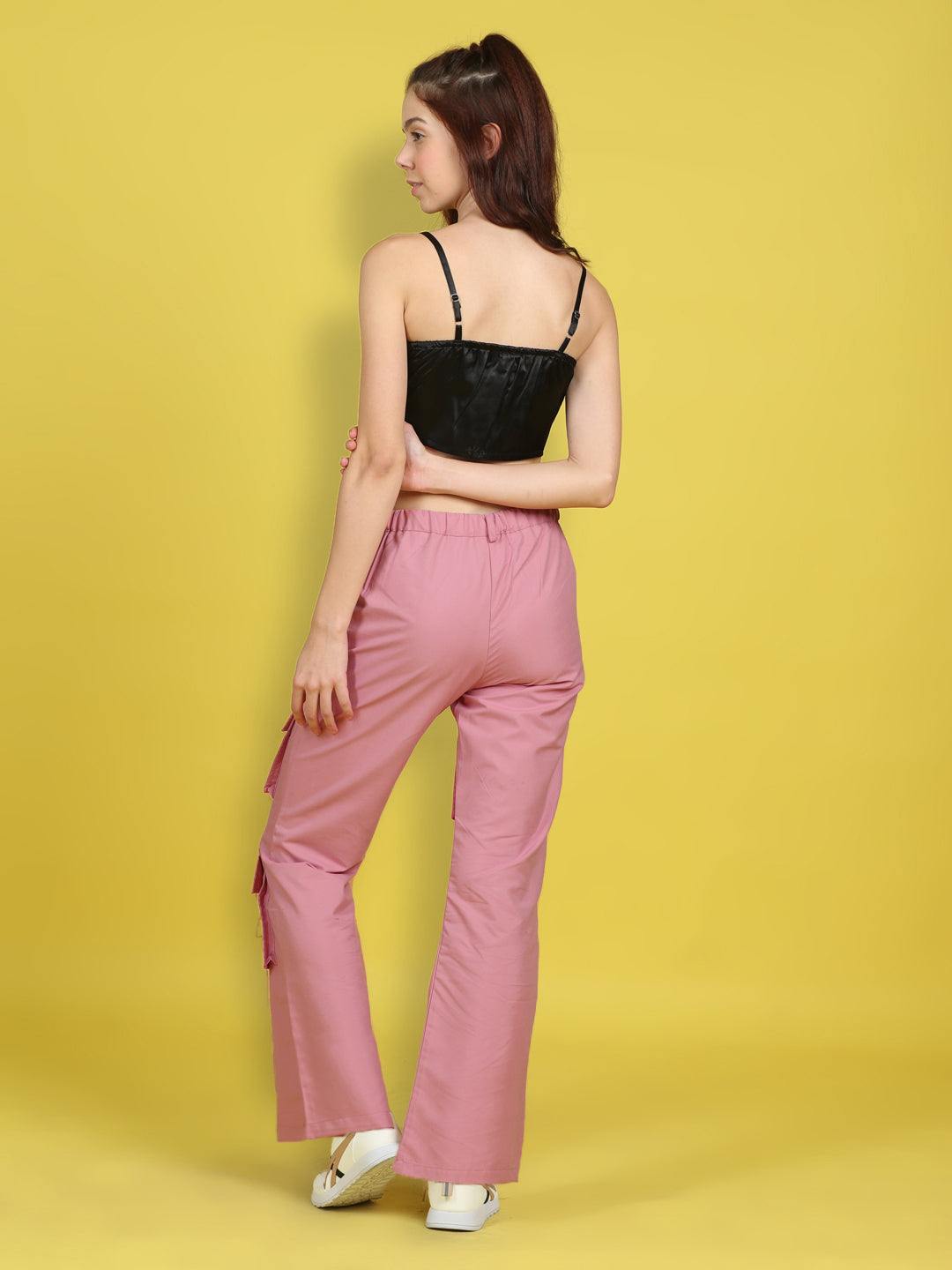 Cutiekins Girls Trendy Bold Look Crop Top With Solid Cargo -Black & Pink