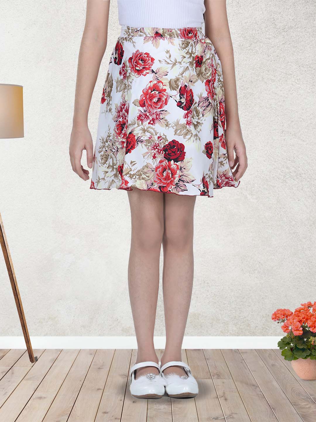 Cutiekins Floral Printed Skirt For Girls - Cream & Maroon