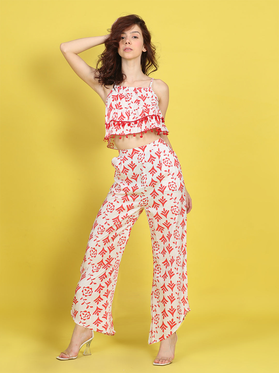 Cutiekins Girls Trendy Bold Style Printed Top & Palazzo Co-ord Set -White & Red