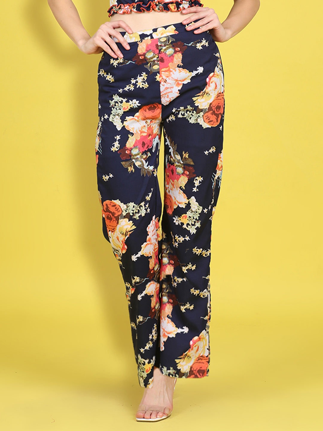 Cutiekins Girls Trendy Bold Style Printed Palazzo -Navy & Multi