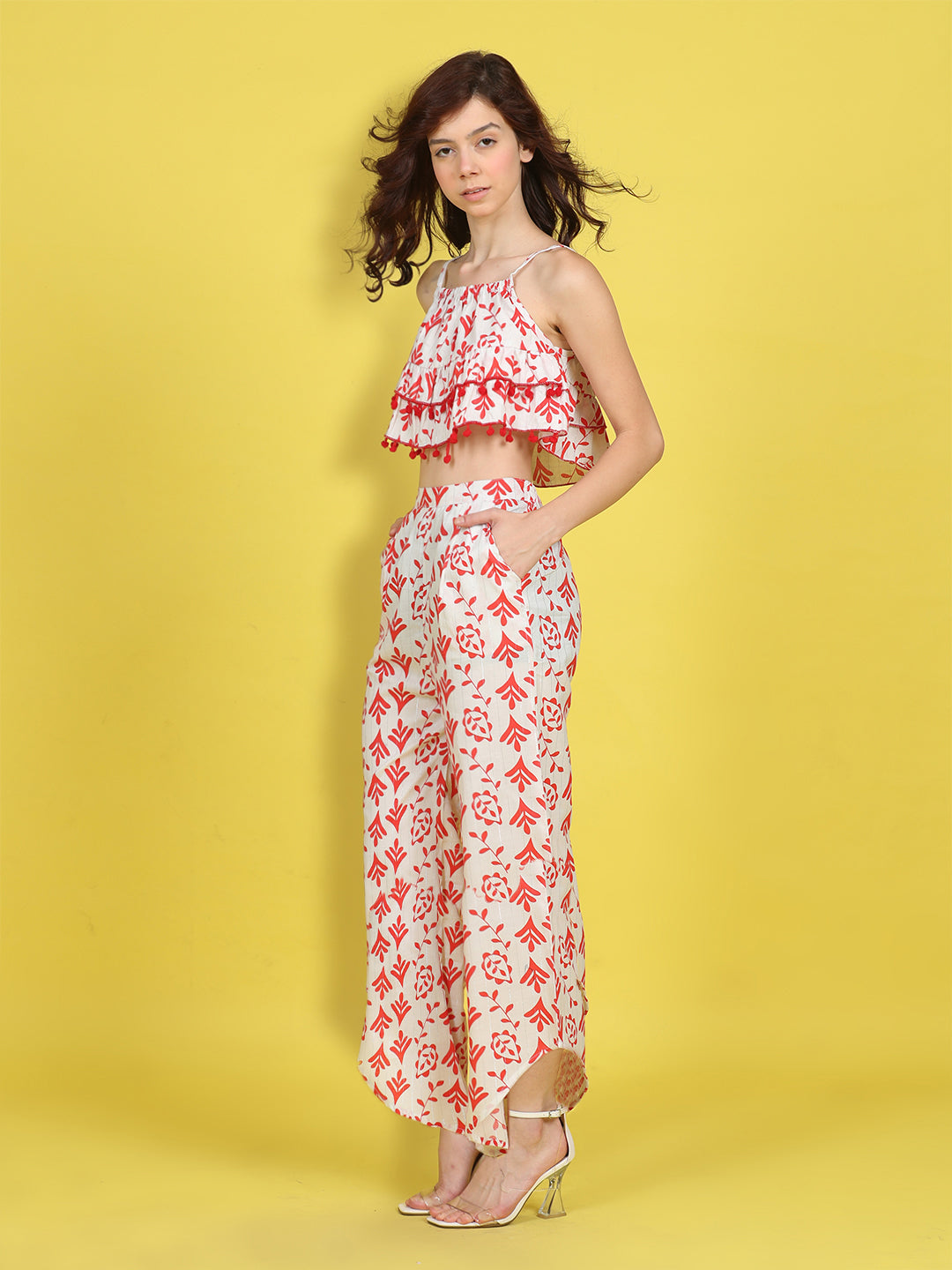 Cutiekins Girls Trendy Bold Style Printed Top & Palazzo Co-ord Set -White & Red