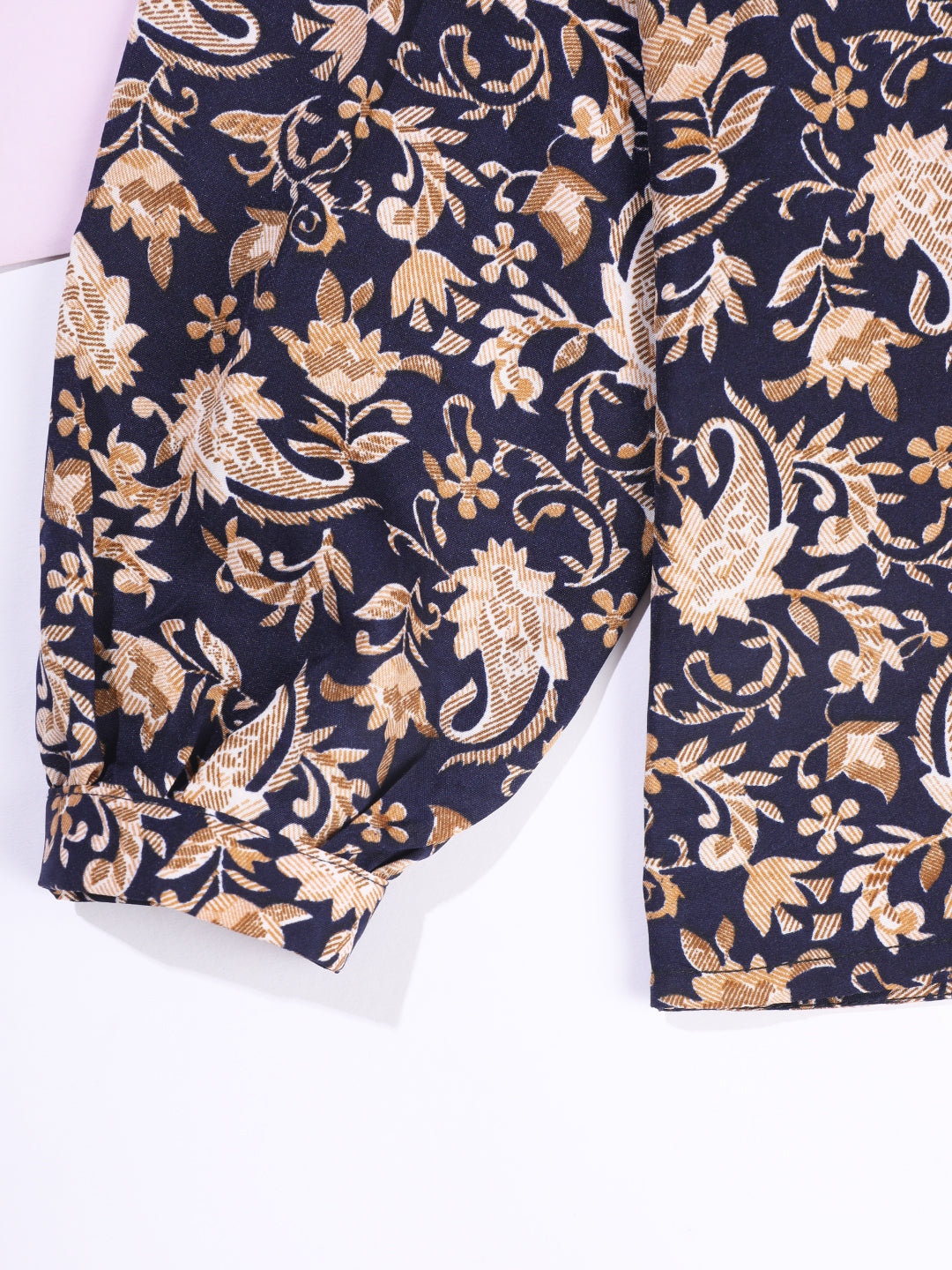 Cutiekins Girls Shirt Style Paisley Printed Top -Navy Blue & Brown