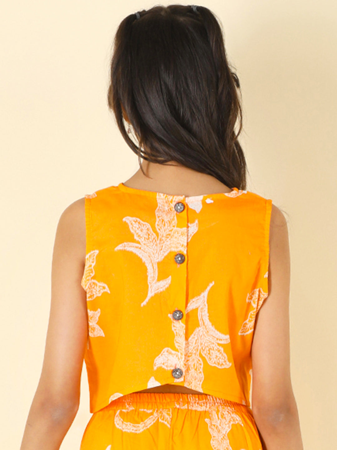 Cutiekins Girls Cotton Round Neck Printed Crop Top -Orange & White