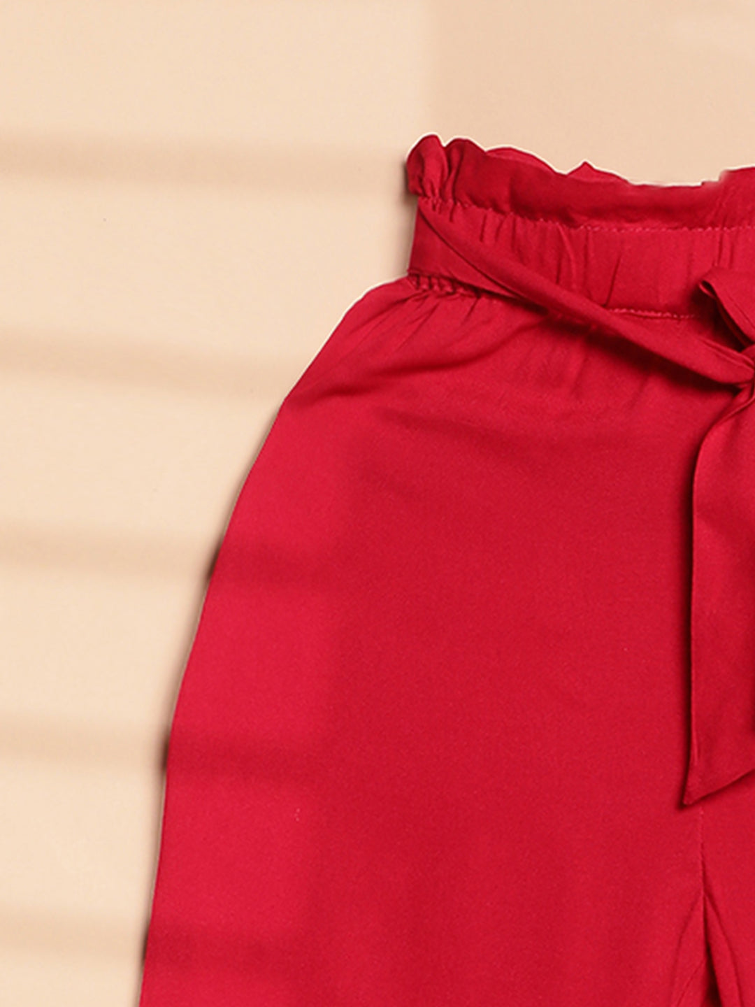 Cutiekins Girls Casual Solid Palazzo with Belt -Red