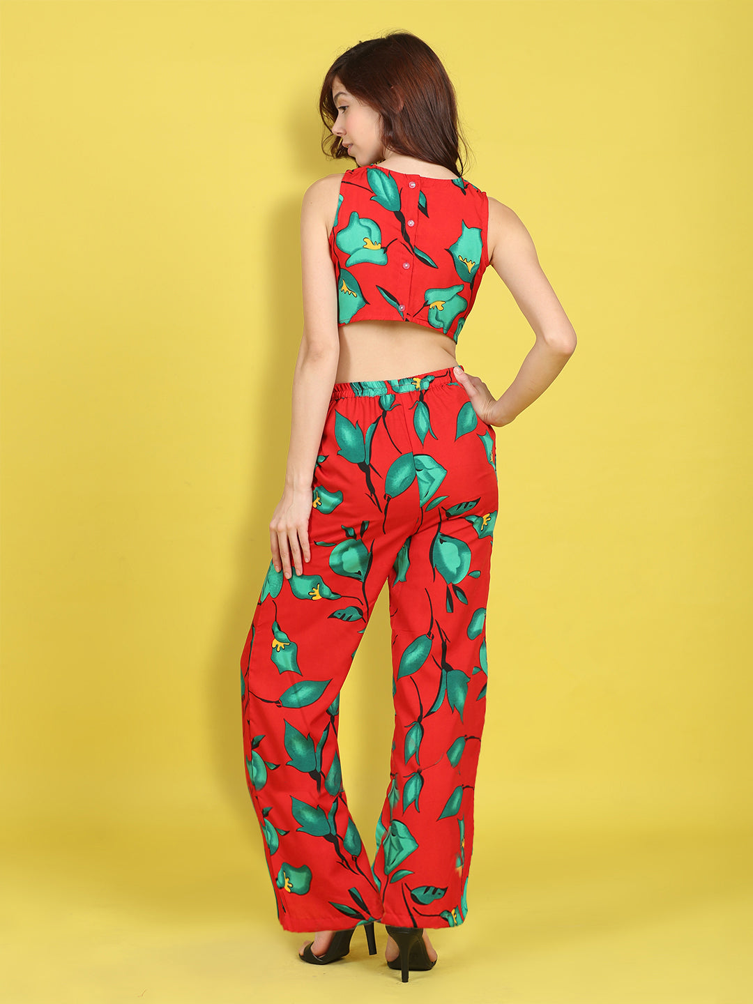 Cutiekins Girls Trendy Bold Style Printed Top & Palazzo Co-ord Set -Red & Green