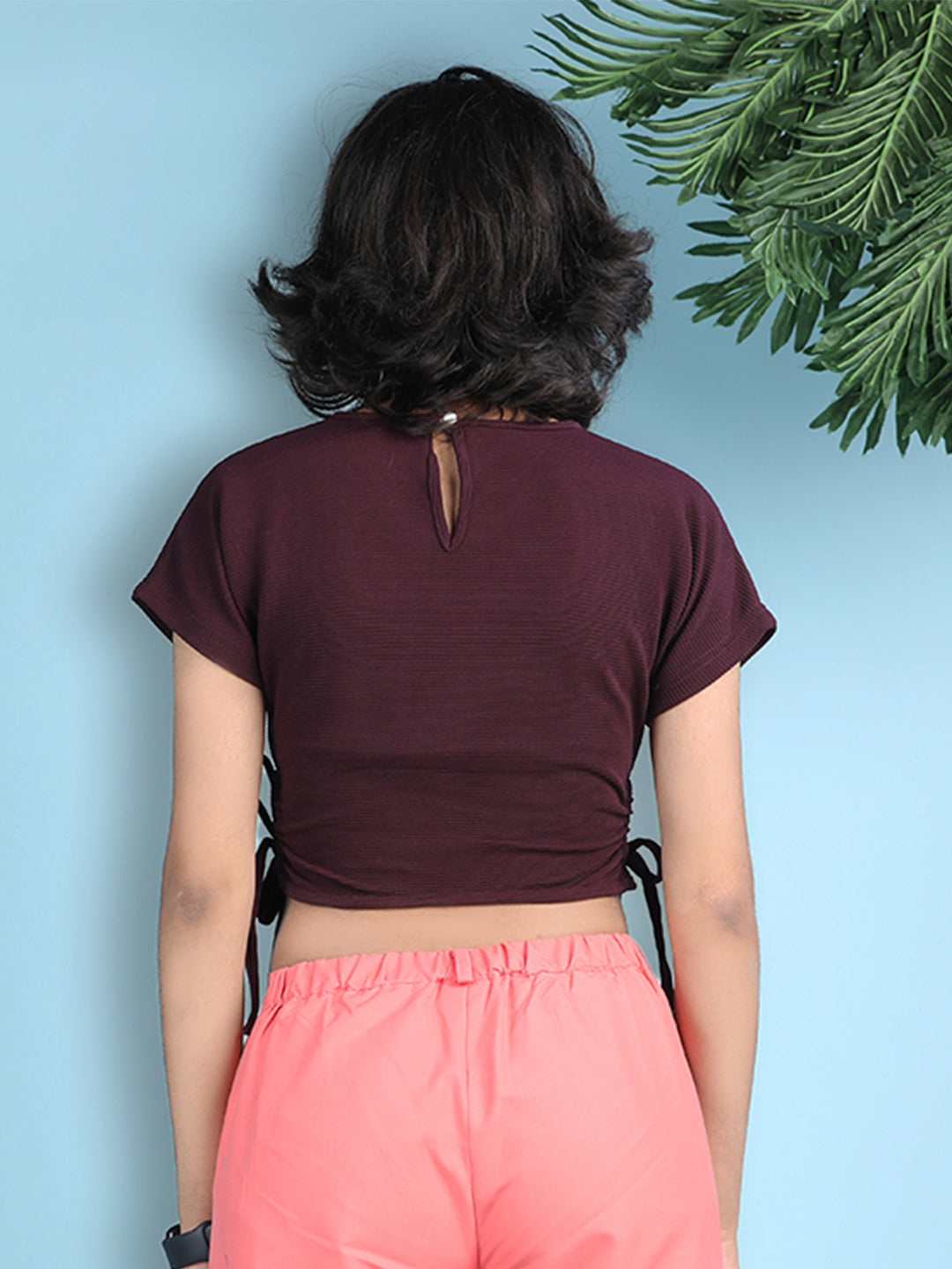 Cutiekins Girls Solid Embellished Crop Tops(Pack of 2) -Beige & Wine