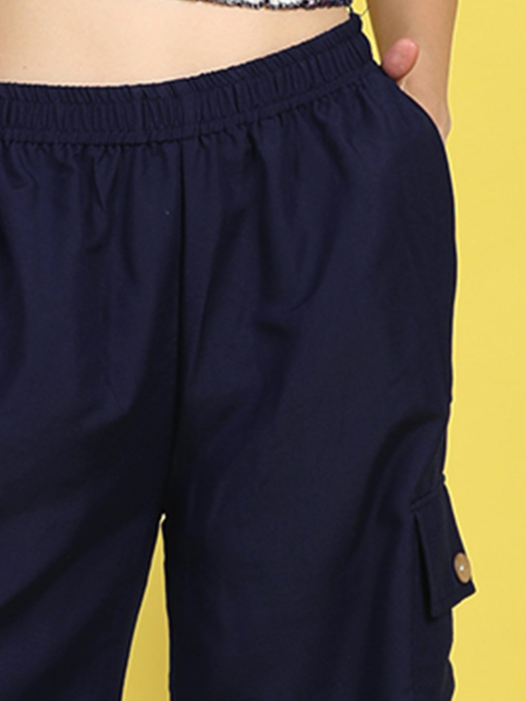 Cutiekins Girls Regular-Fit Solid Cargo Pant -Navy Blue