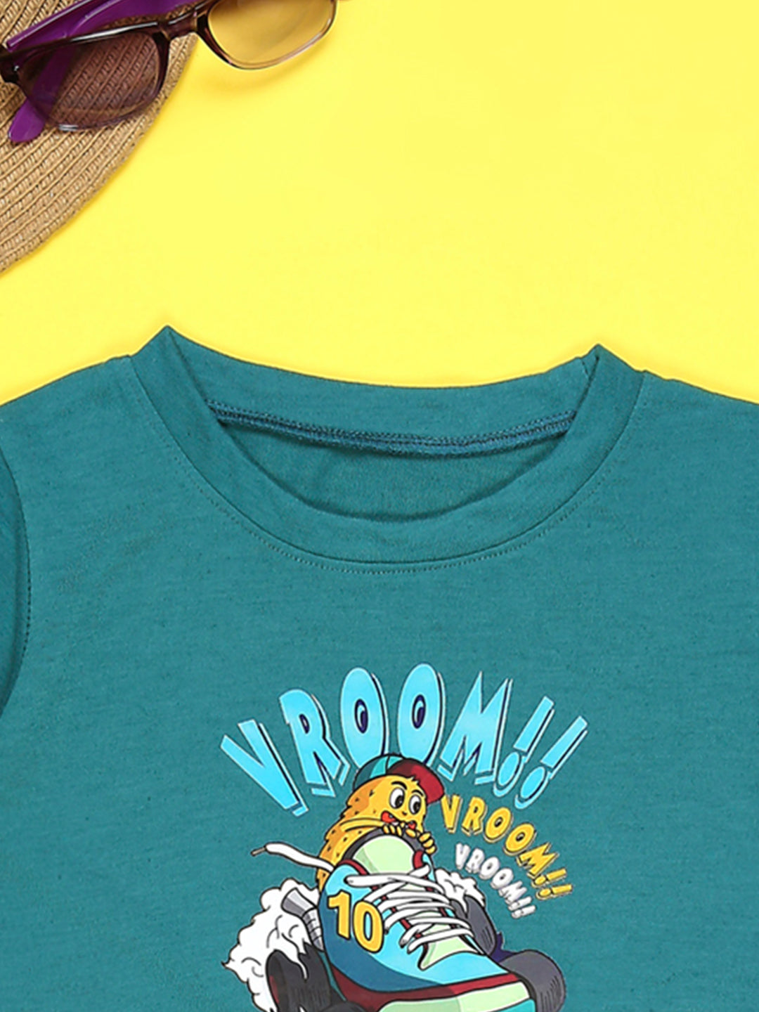 Cutiekins Boys Graphic Printed T-Shirt-Teal Blue & Mustard