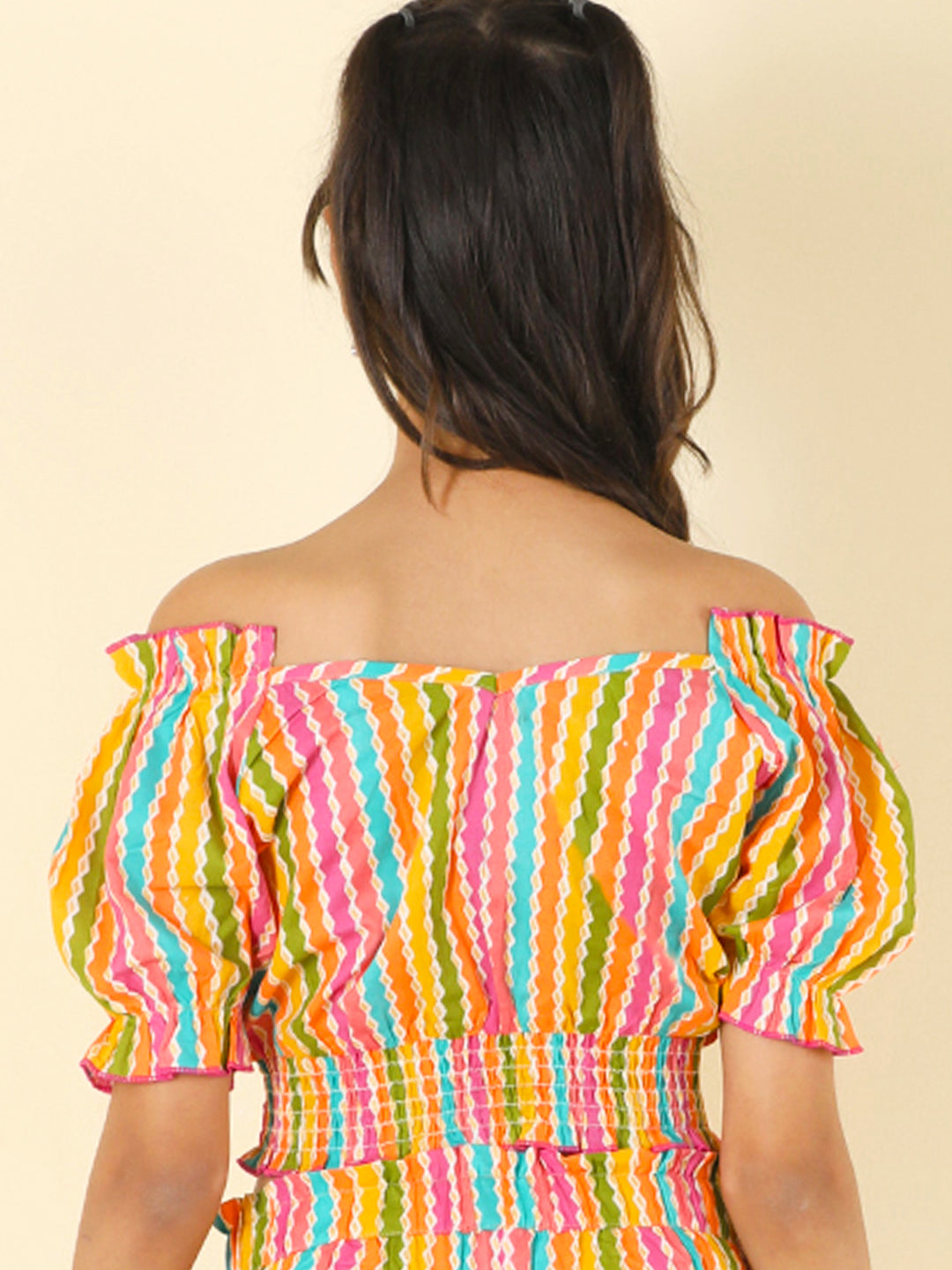 Cutiekins Girls Cotton V-Neck Printed Crop Top -Multicolor