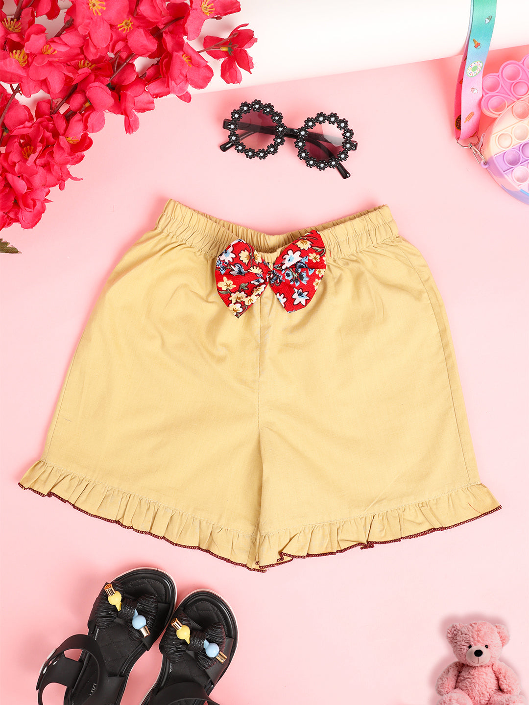 Cutiekins Girls Solid Embellished Short -Cream