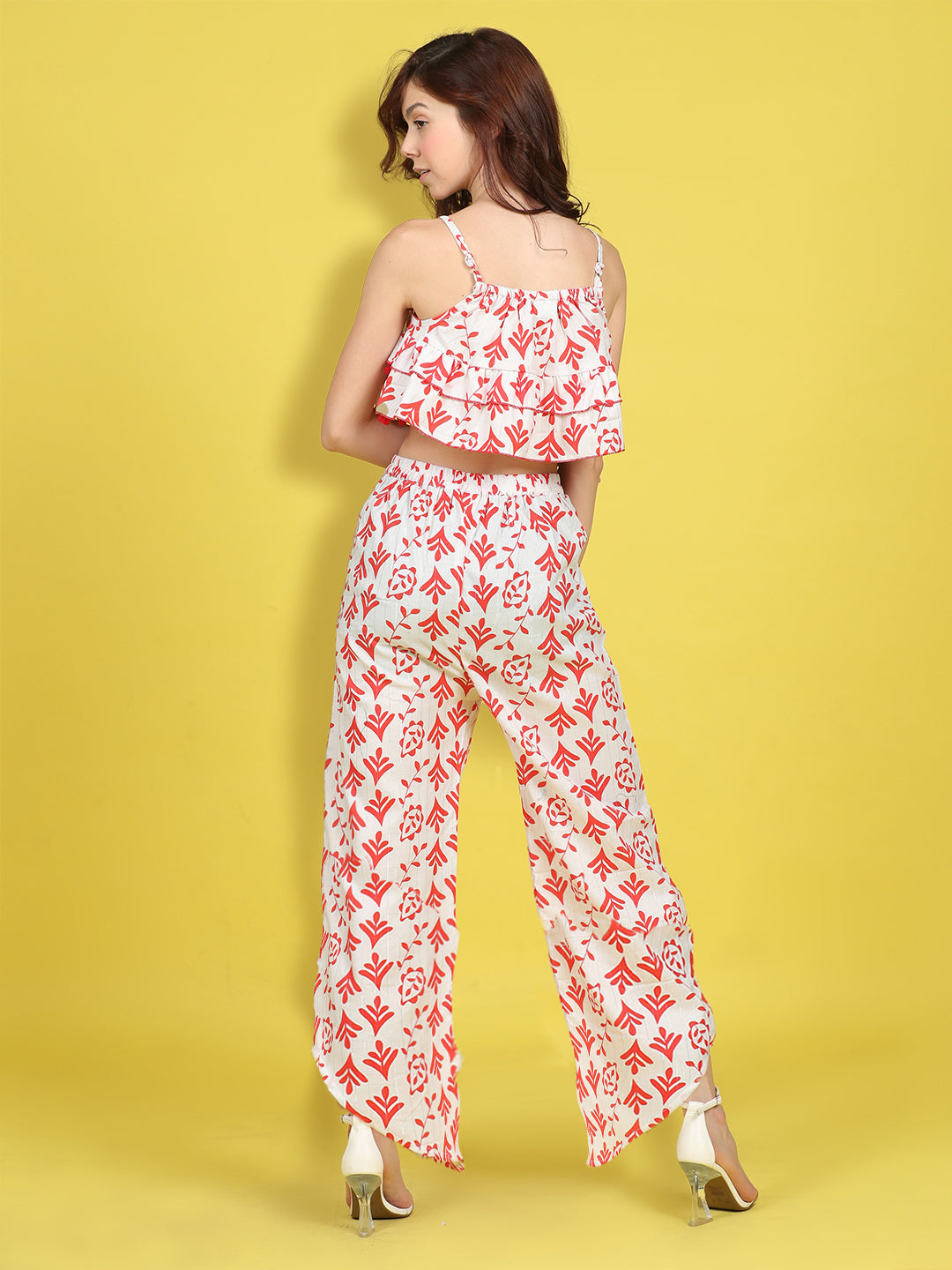 Cutiekins Girls Trendy Bold Style Printed Top & Palazzo Co-ord Set -White & Red