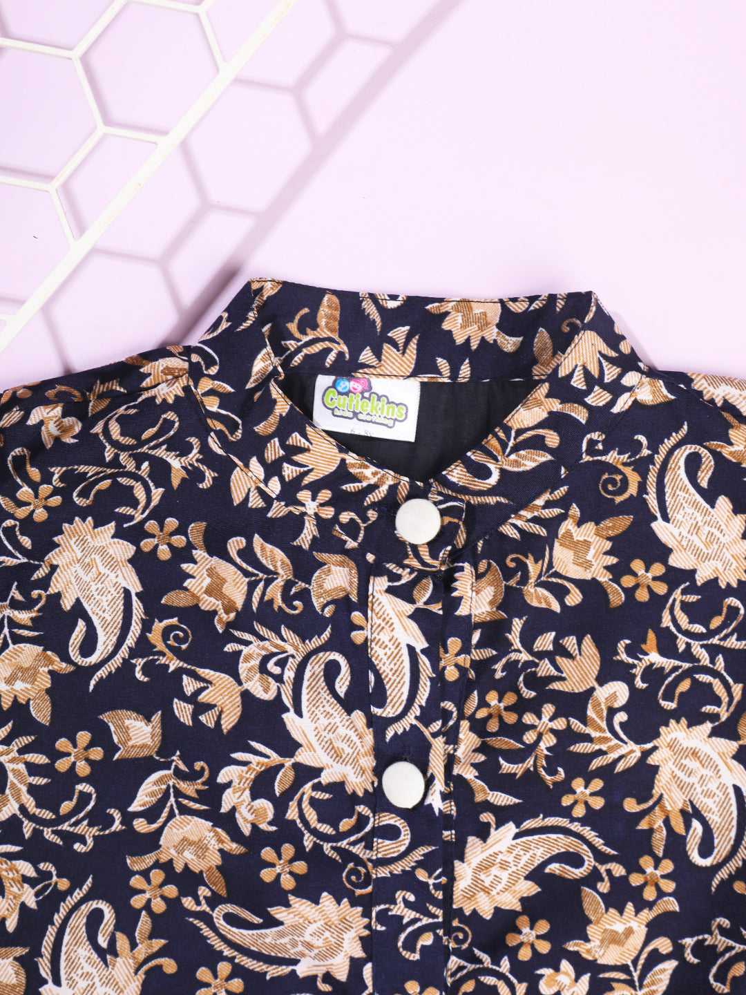 Cutiekins Girls Shirt Style Paisley Printed Top -Navy Blue & Brown