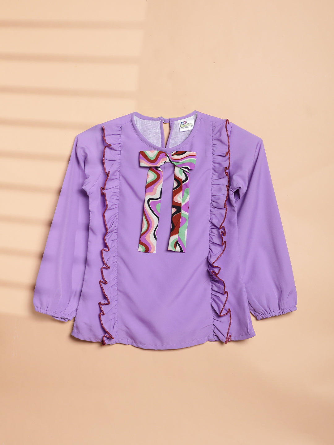 Cutiekins Girls Solid Embellished Bow Top -Violet & Maroon