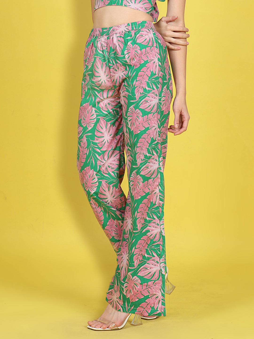 Cutiekins Girls Trendy Bold Style Printed Palazzo -Green & Pink