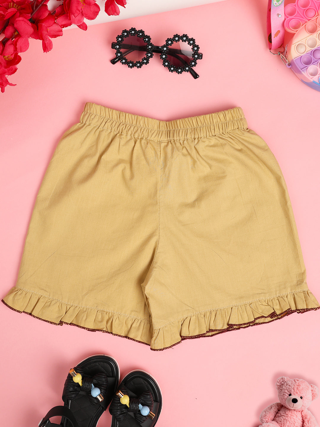 Cutiekins Girls Solid Embellished Short -Cream