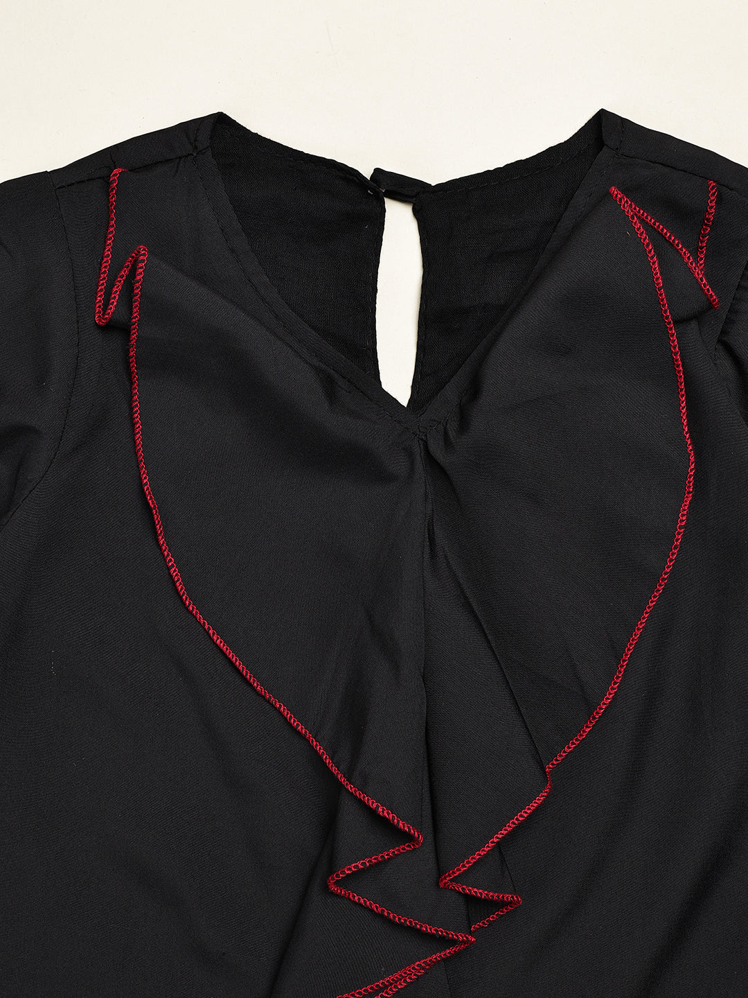 Cutiekins Girls V-Neck Solid Embellished Casual Top -Black