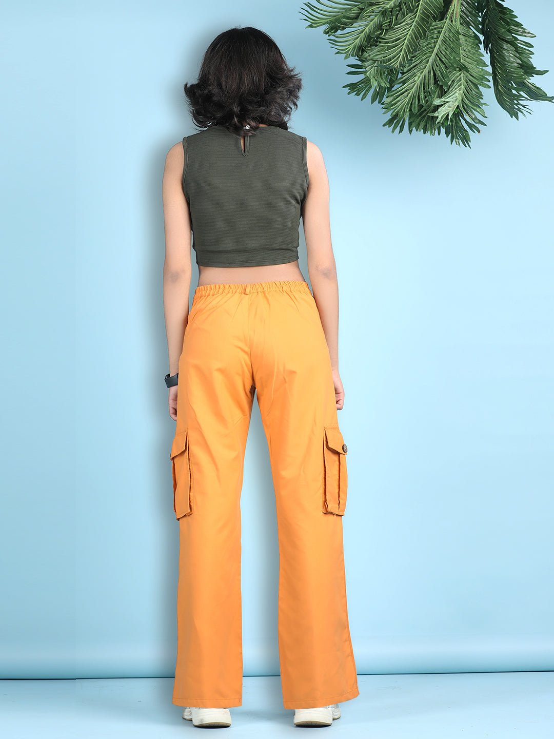 Cutiekins Girls Solid Embellished Top with Solid Cargo -Olive Green & Mustard