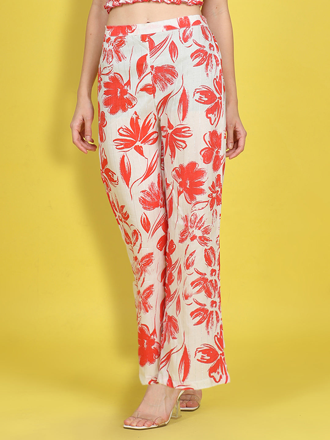 Cutiekins Girls Trendy Bold Style Printed Palazzo -Off White & Red