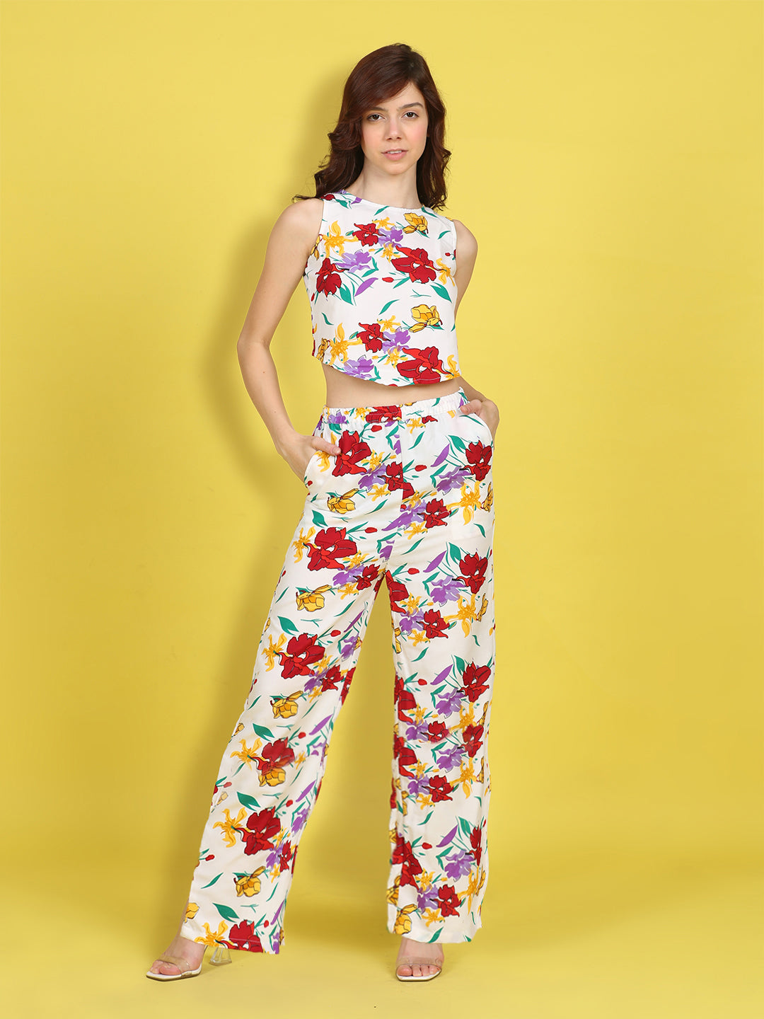 Cutiekins Girls Trendy Bold Style Printed Top & Palazzo Co-ord Set -Off White & Multi