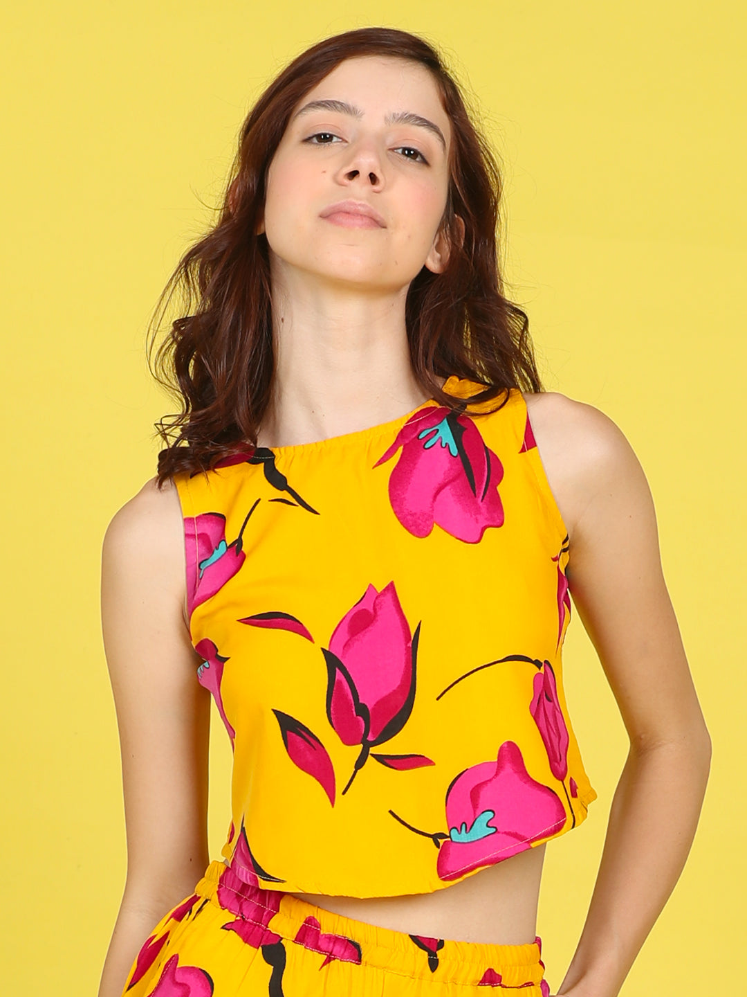 Cutiekins Girls Trendy Bold Style Printed Top -Mustard & Dark Pink