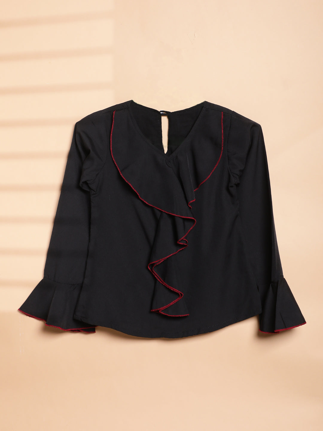 Cutiekins Girls V-Neck Solid Embellished Casual Top -Black