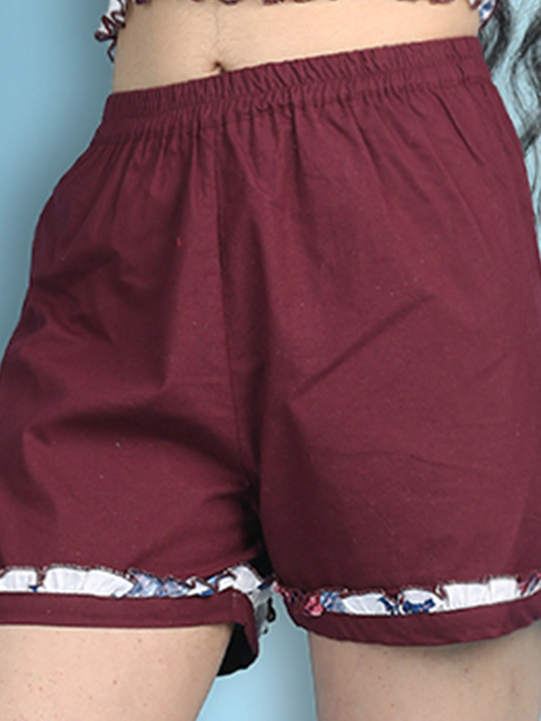 Cutiekins Girls Solid Regular Shorts -Maroon & White