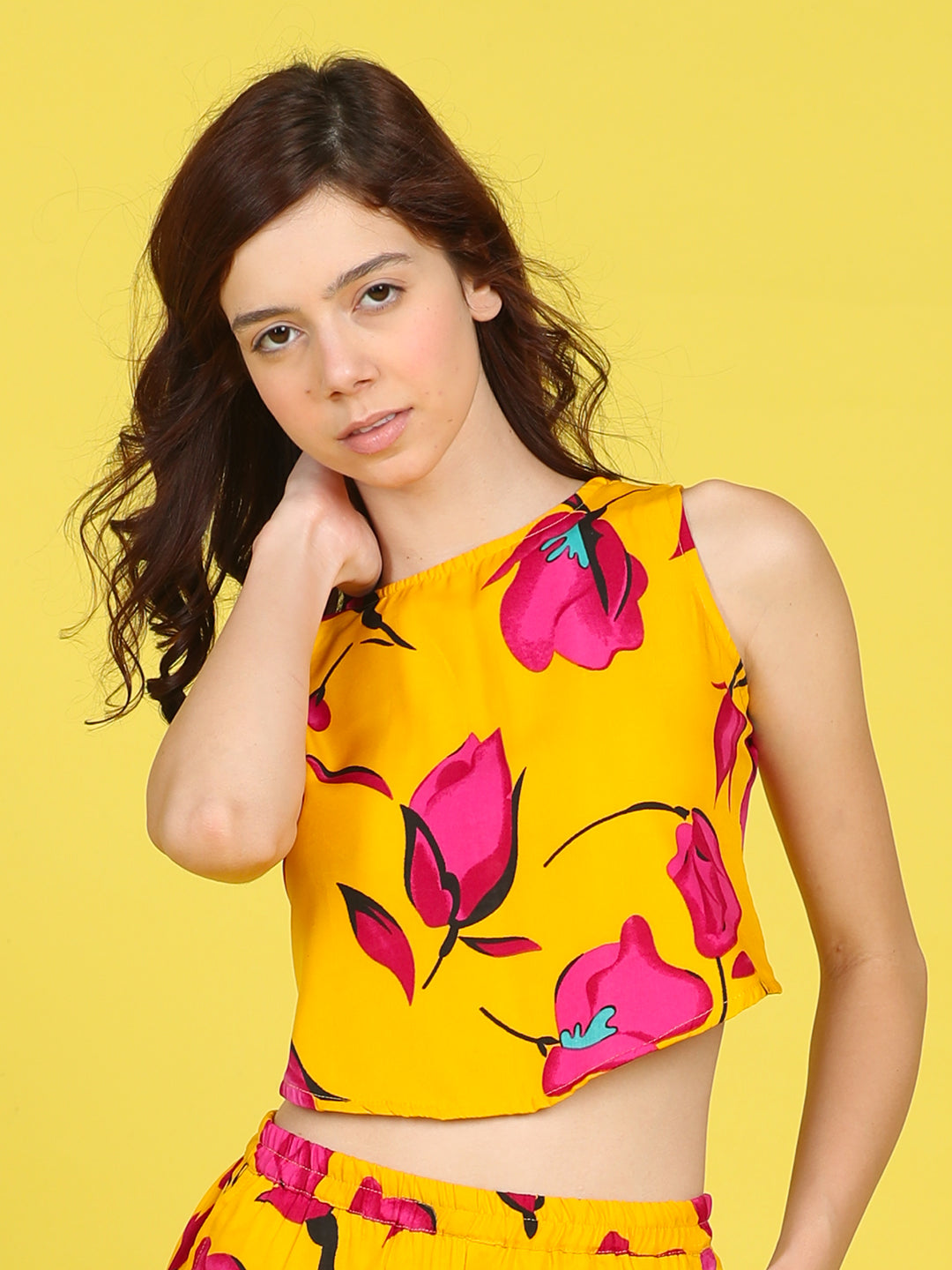Cutiekins Girls Trendy Bold Style Printed Top -Mustard & Dark Pink