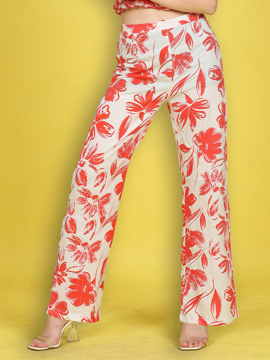 Cutiekins Girls Trendy Bold Style Printed Palazzo -Off White & Red