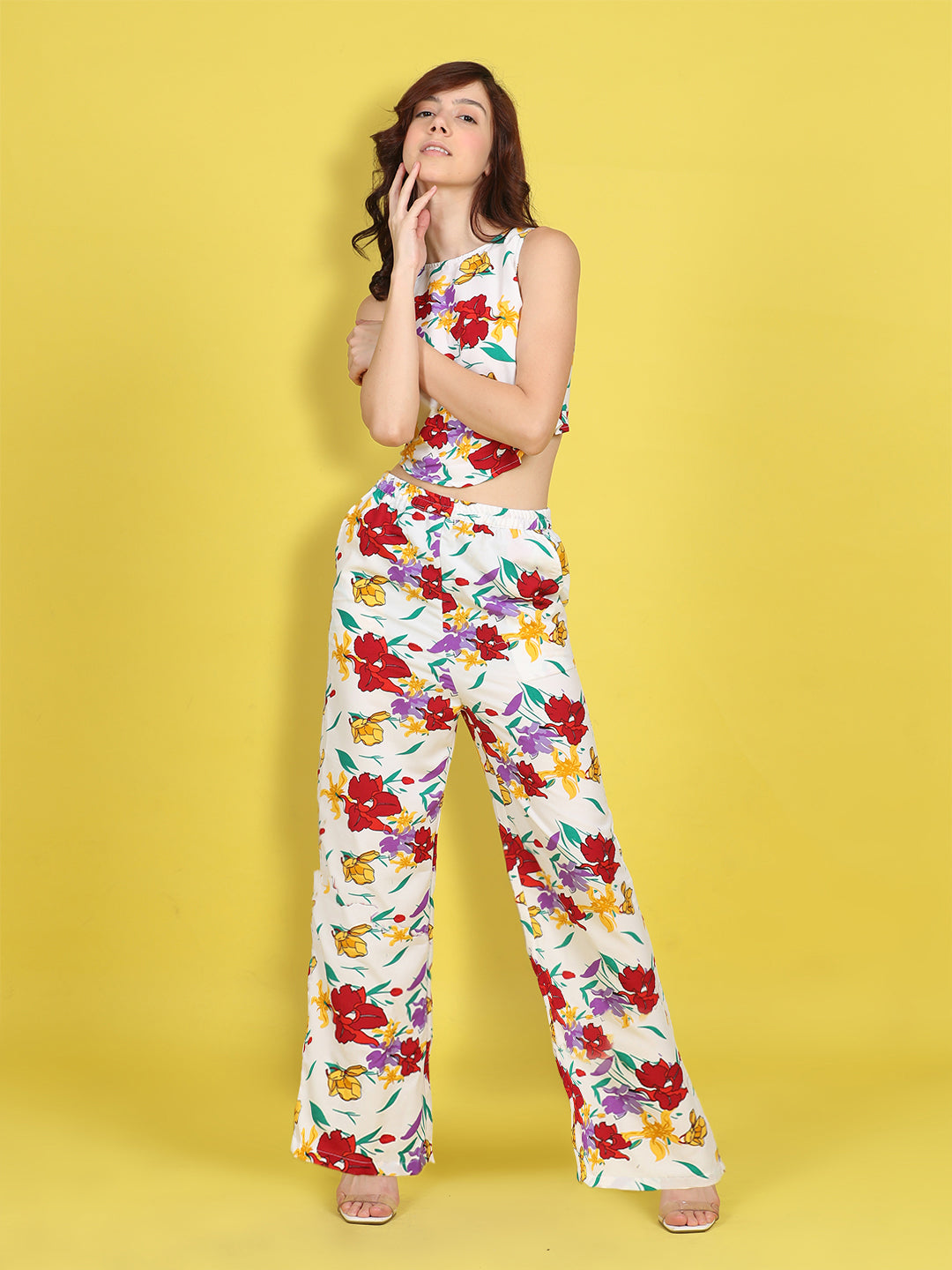 Cutiekins Girls Trendy Bold Style Printed Top & Palazzo Co-ord Set -Off White & Multi